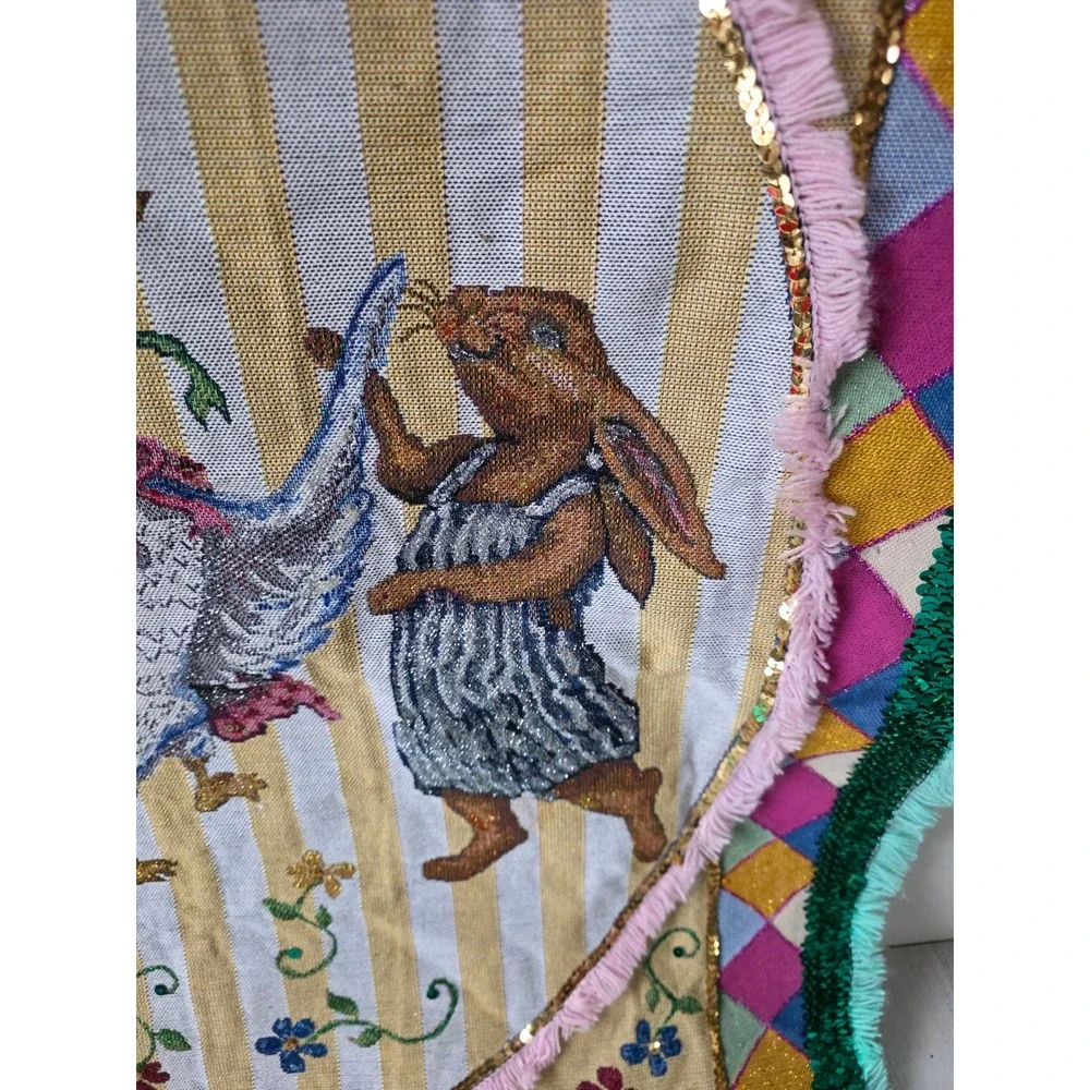 Goodwin weaves Tracy Porter bunny goose pig RARE tapestry‎ hanging sequin unique